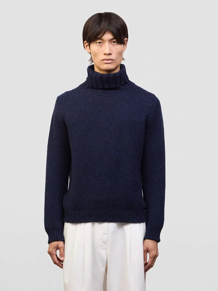 Men Begg X Co Sweaters Tweedy Roll Cashmere Sweater Indigo Marl