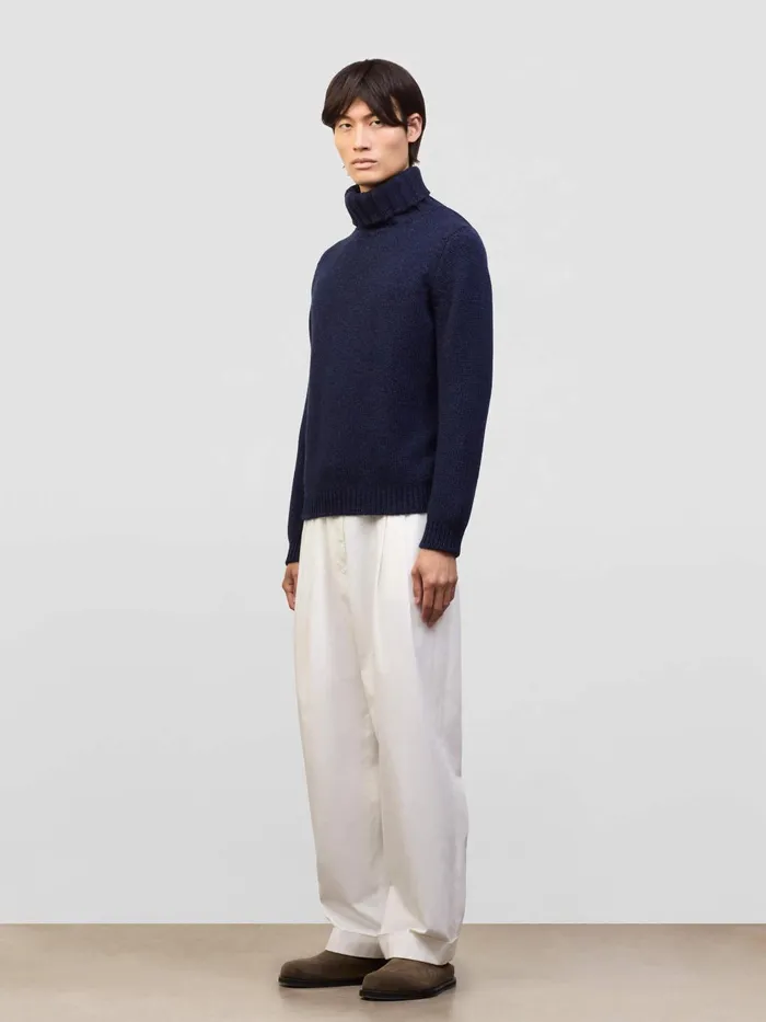 Men Begg X Co Sweaters Tweedy Roll Cashmere Sweater Indigo Marl