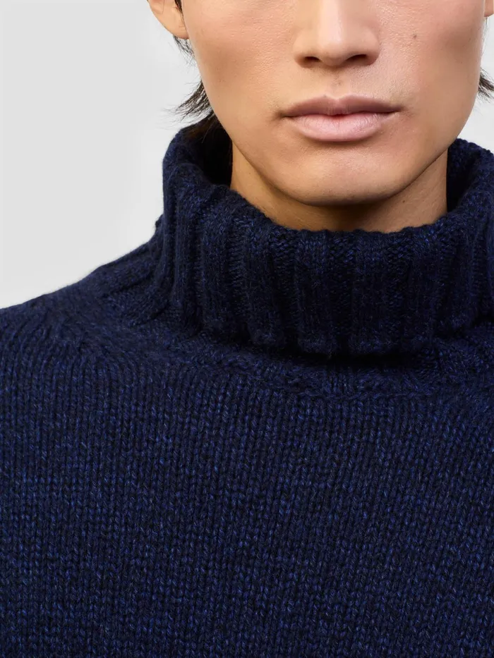 Men Begg X Co Sweaters Tweedy Roll Cashmere Sweater Indigo Marl