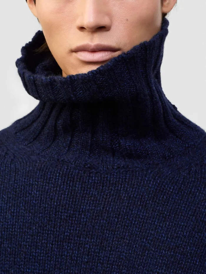 Men Begg X Co Sweaters Tweedy Roll Cashmere Sweater Indigo Marl