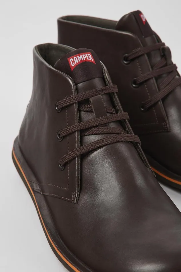 Men Camper Ankle Boots Beetle Brown Leather Ankle Boots