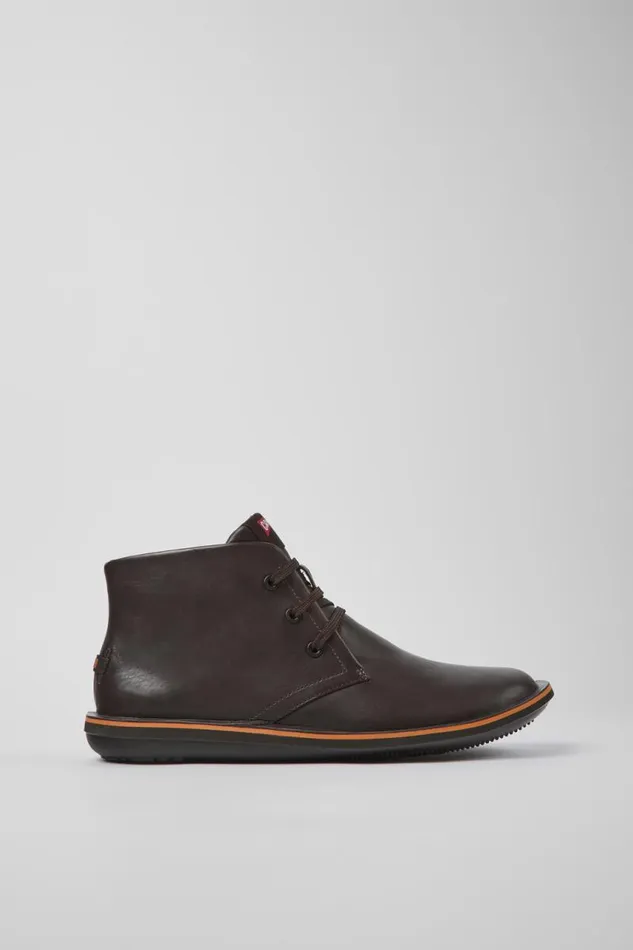 Men Camper Ankle Boots Beetle Brown Leather Ankle Boots