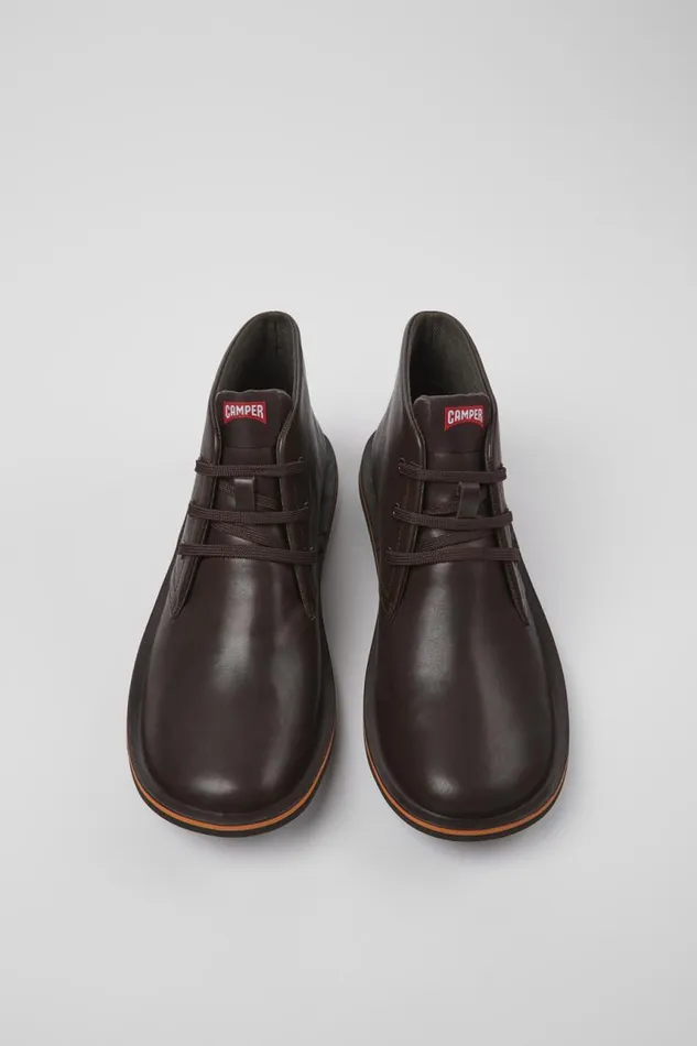 Men Camper Ankle Boots Beetle Brown Leather Ankle Boots