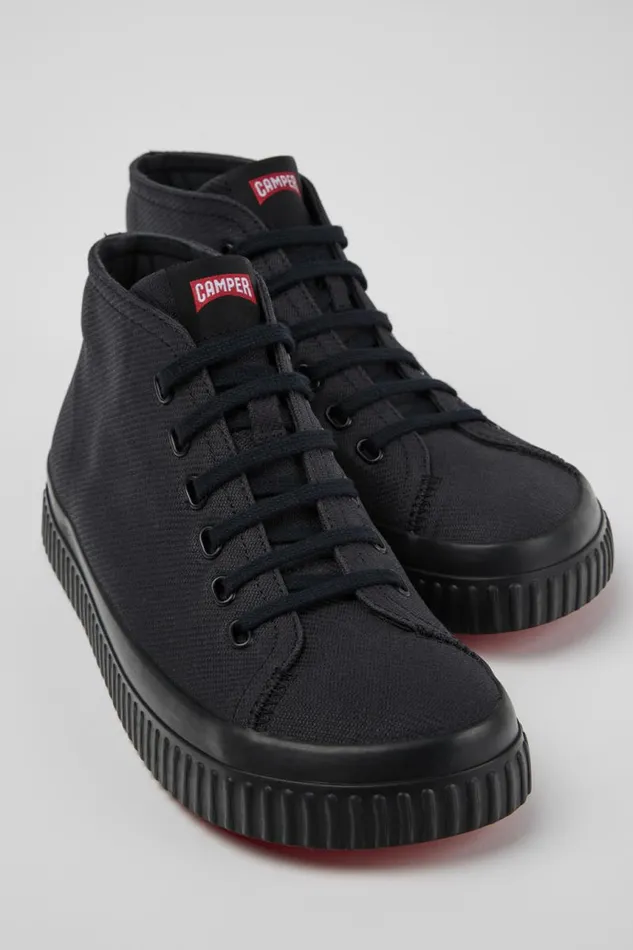 Men Camper Ankle Boots Peu Roda Black Recycled Cotton Sneakers