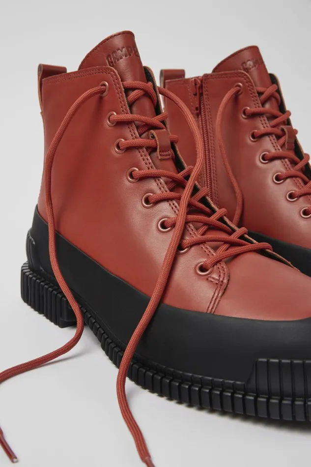 Men Camper Ankle Boots Pix Brown And Black Leather Laceup Boots