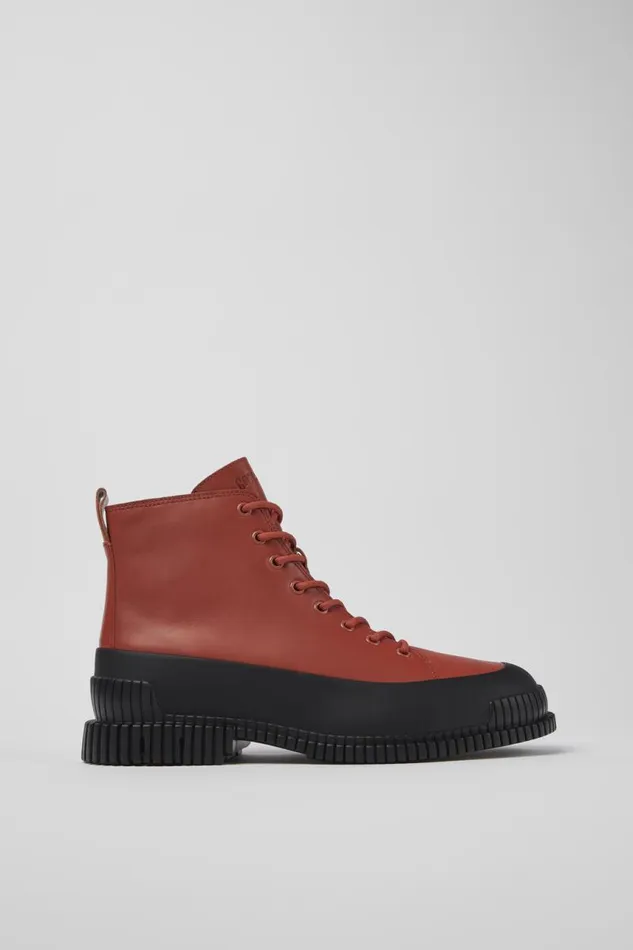 Men Camper Ankle Boots Pix Brown And Black Leather Laceup Boots