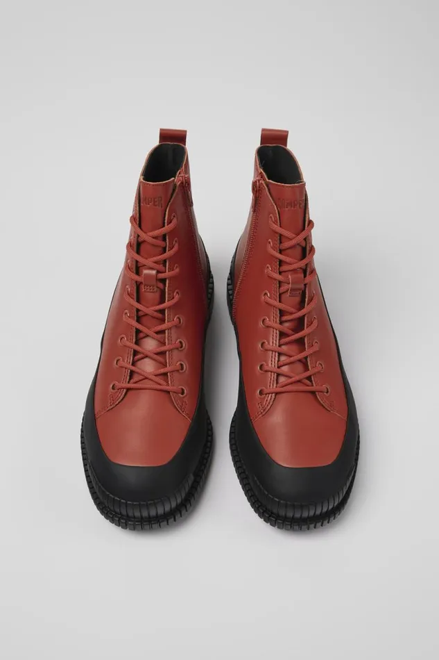 Men Camper Ankle Boots Pix Brown And Black Leather Laceup Boots