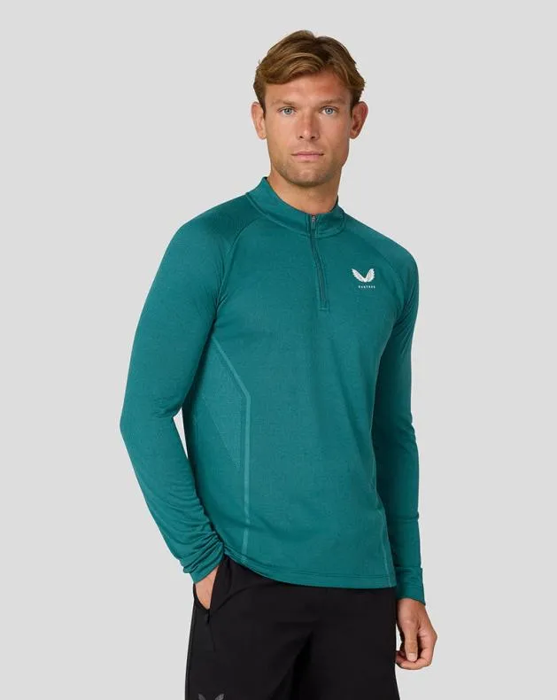 Men Castore Tops Apex Long Sleeve Engineered Knit Quarter Zip Top 8211 Bright Aqua