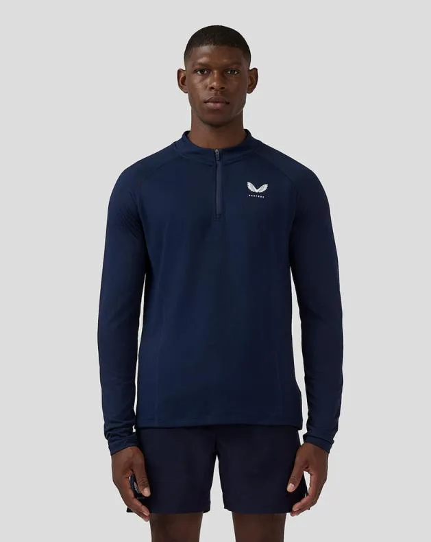 Men Castore Tops Apex Long Sleeve Engineered Knit Quarter Zip Top 8211 Midnight Navy
