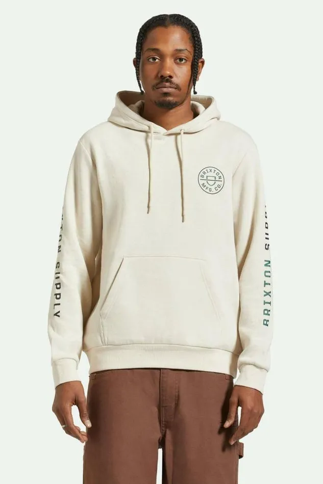 Men Crest Hoodie Beigeblackpine Needle Brixton Sweatshirts and Hoodies