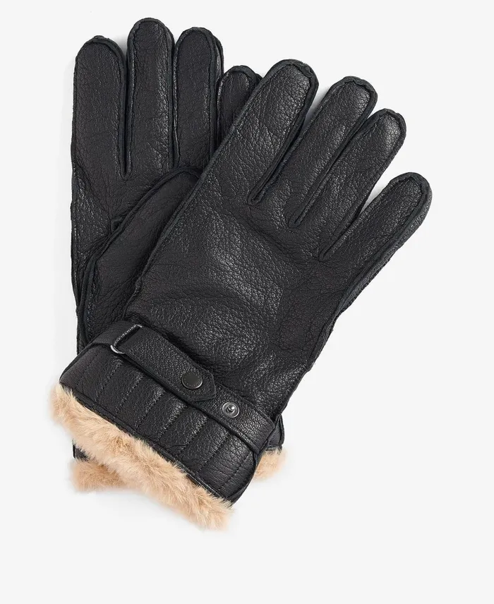 Men Hats Barbour Leather Utility Gloves Black