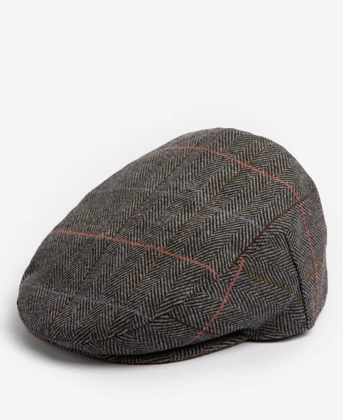 Men Hats Barbour Wilkin Flat Cap Charcoal Herringbone