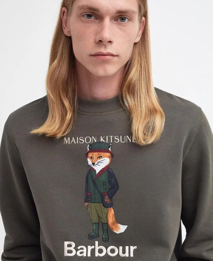 Men Hoodies and Sweatshirts Barbour X Maison Kitsun Beaufort Fox Sweatshirt Uniform Green Men Hoodies and Sweatshirts Barbour X Maison Kitsun Beaufort Fox Sweatshirt Uniform Green