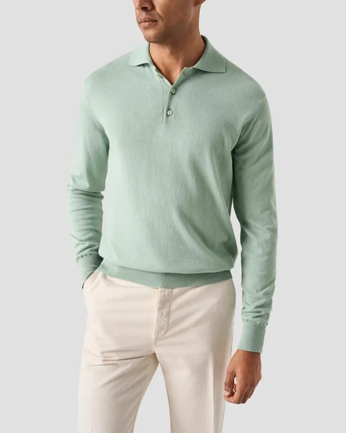 Men Knit Polo Shirt Green Eton Knitwear