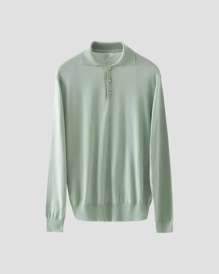 Men Knit Polo Shirt Green Eton Knitwear Men Knit Polo Shirt Green Eton Knitwear