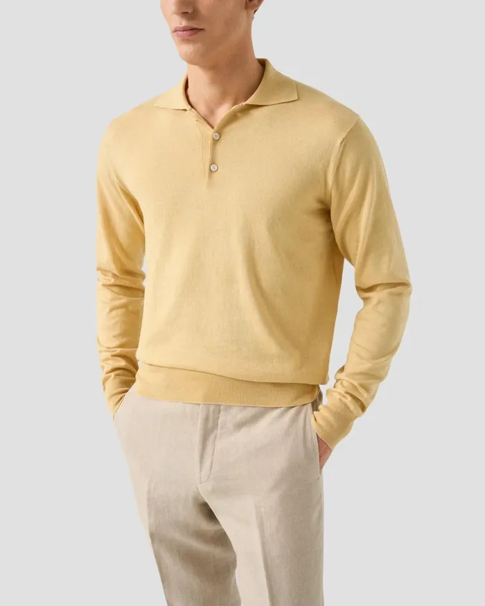 Men Knit Polo Shirt Yellow Eton Knitwear