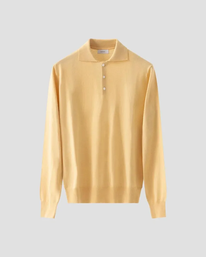 Men Knit Polo Shirt Yellow Eton Knitwear Men Knit Polo Shirt Yellow Eton Knitwear