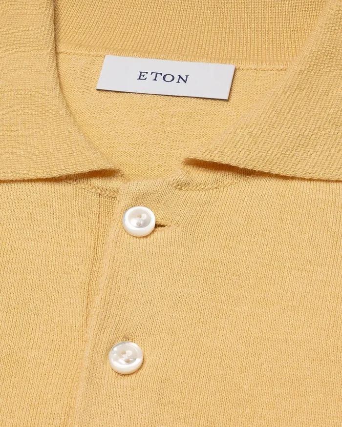Men Knit Polo Shirt Yellow Eton Knitwear Men Knit Polo Shirt Yellow Eton Knitwear
