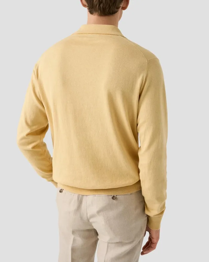 Men Knit Polo Shirt Yellow Eton Knitwear Men Knit Polo Shirt Yellow Eton Knitwear