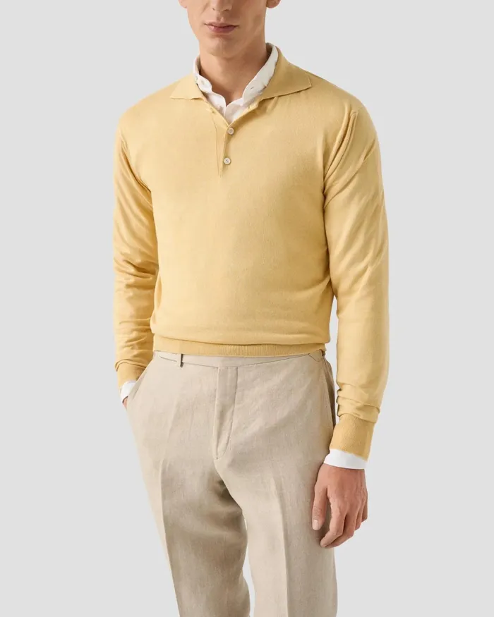 Men Knit Polo Shirt Yellow Eton Knitwear Men Knit Polo Shirt Yellow Eton Knitwear