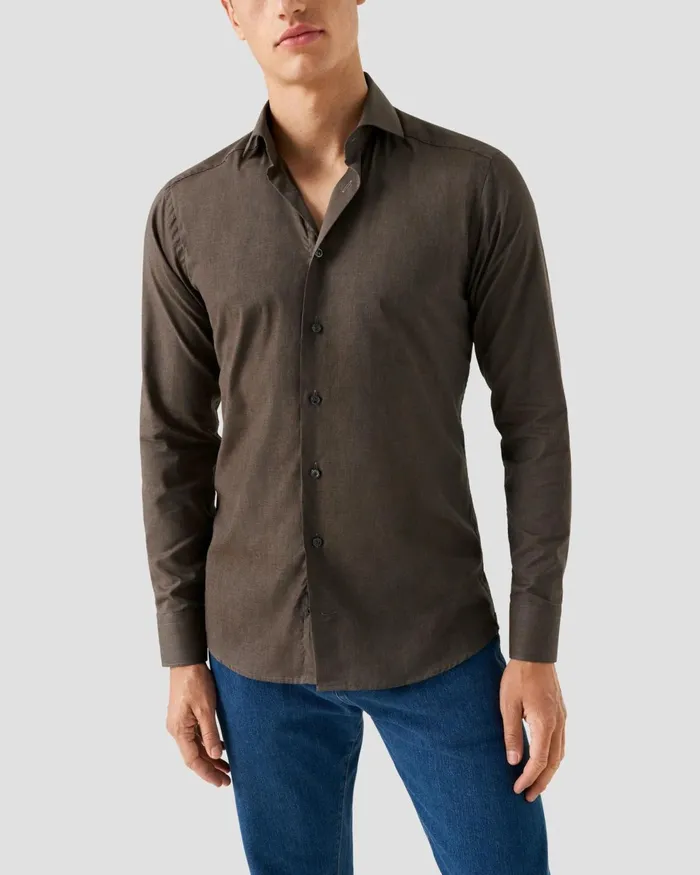 Men Lightweight Twill Shirt Brown Eton Dress Shirts