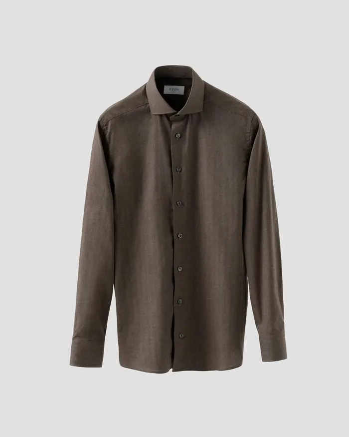 Men Lightweight Twill Shirt Brown Eton Dress Shirts