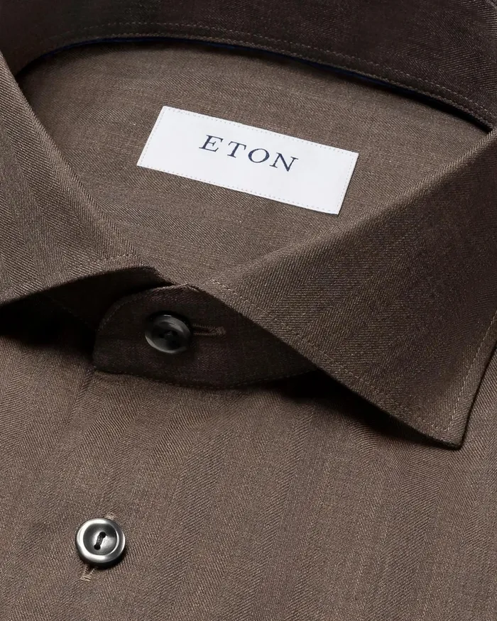 Men Lightweight Twill Shirt Brown Eton Dress Shirts