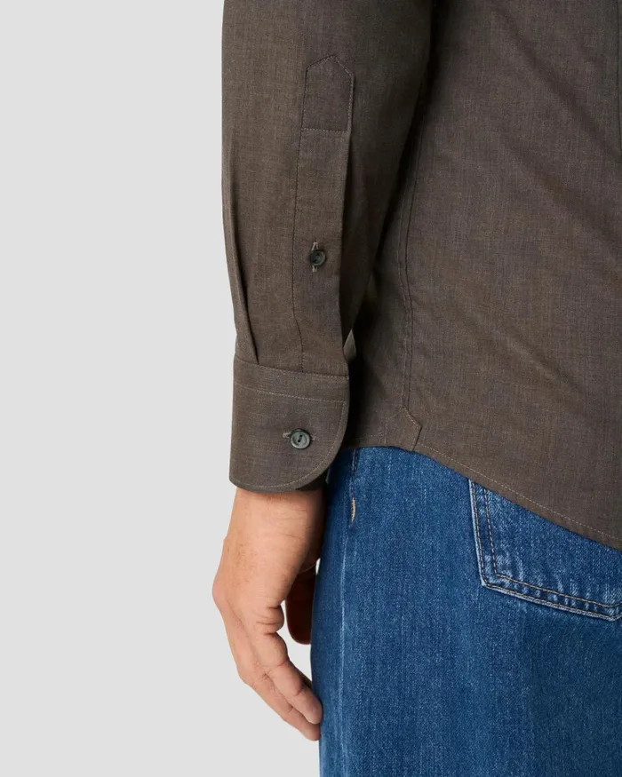 Men Lightweight Twill Shirt Brown Eton Dress Shirts