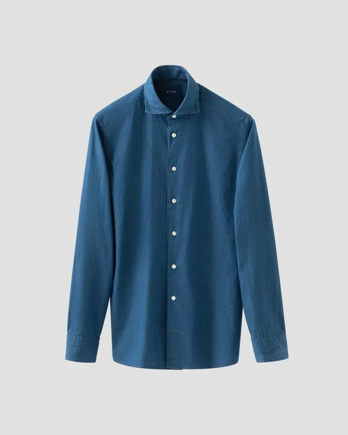 Men Mid Blue Denim Shirt Blue Eton Casual Shirts