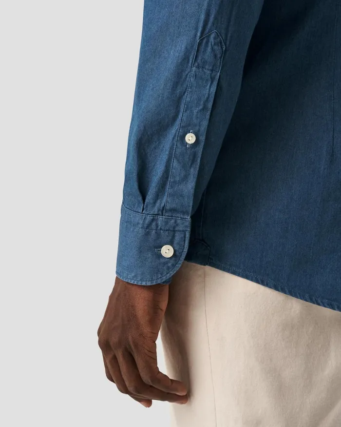 Men Mid Blue Denim Shirt Blue Eton Casual Shirts