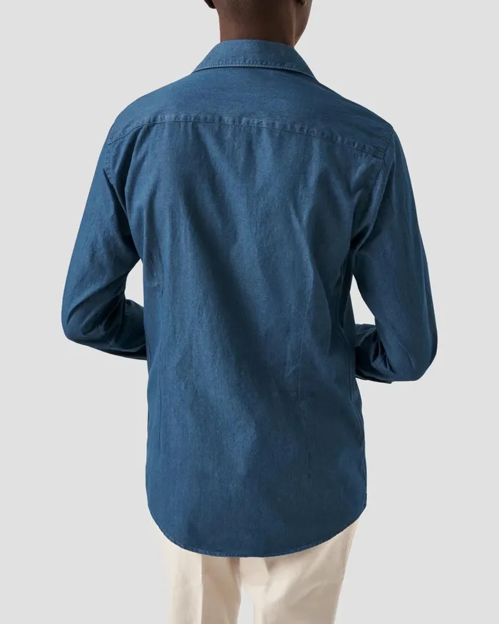 Men Mid Blue Denim Shirt Blue Eton Casual Shirts