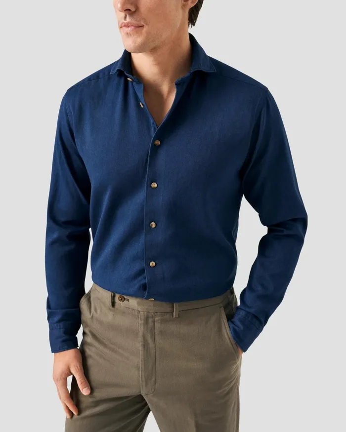 Men Navy Blue Satin Indigo Shirt Blue Eton Casual Shirts