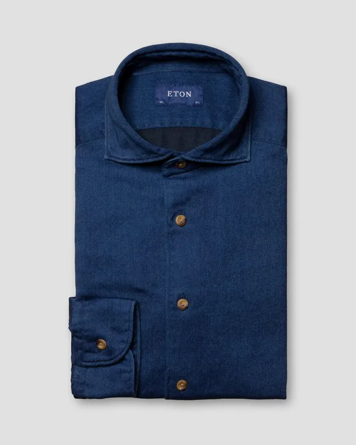 Men Navy Blue Satin Indigo Shirt Blue Eton Casual Shirts