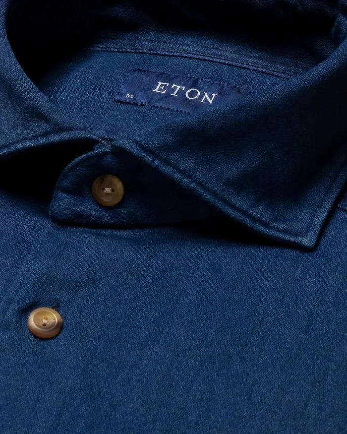 Men Navy Blue Satin Indigo Shirt Blue Eton Casual Shirts