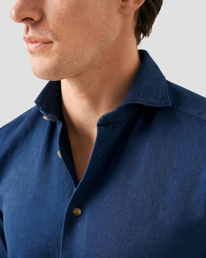 Men Navy Blue Satin Indigo Shirt Blue Eton Casual Shirts