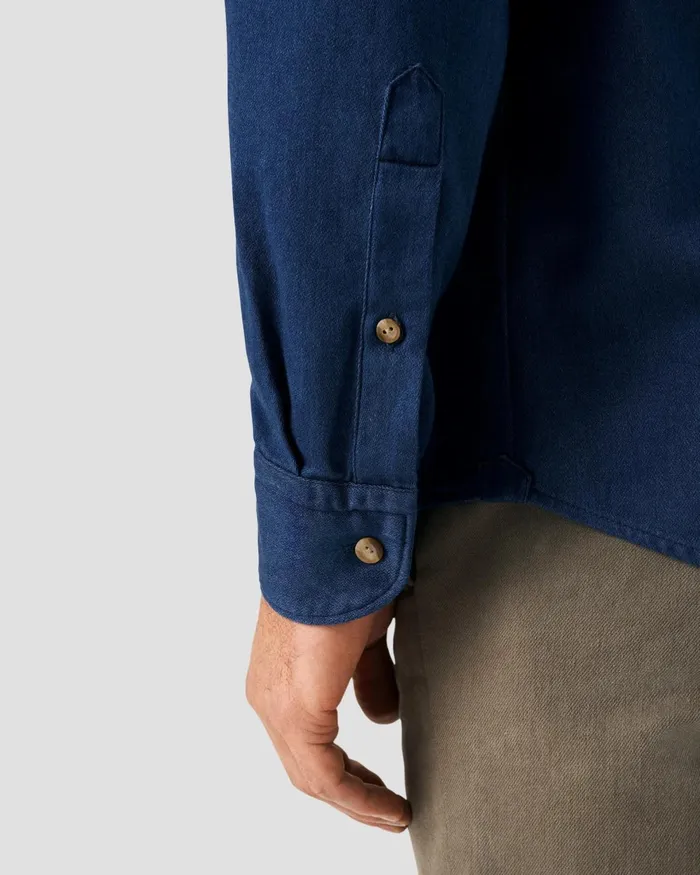 Men Navy Blue Satin Indigo Shirt Blue Eton Casual Shirts
