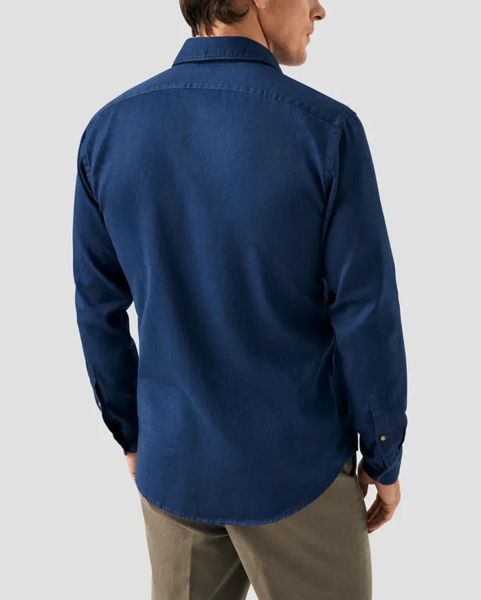 Men Navy Blue Satin Indigo Shirt Blue Eton Casual Shirts