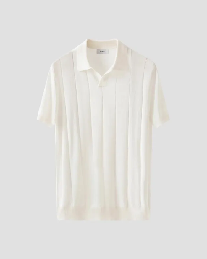 Men Open Collar Polo Shirt White Eton Knitwear Men Open Collar Polo Shirt White Eton Knitwear