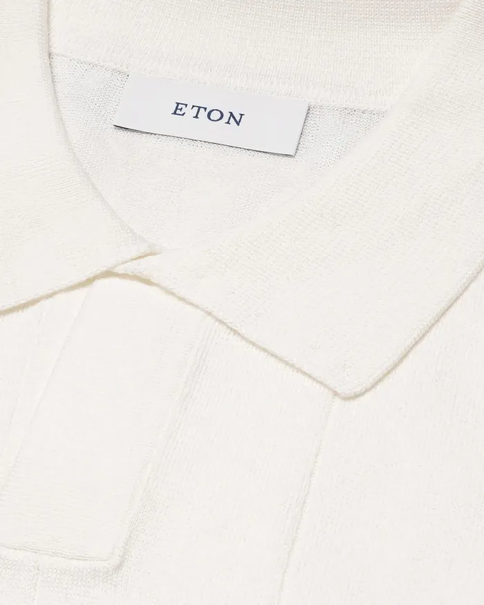 Men Open Collar Polo Shirt White Eton Knitwear Men Open Collar Polo Shirt White Eton Knitwear