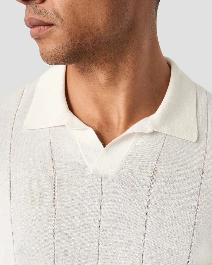 Men Open Collar Polo Shirt White Eton Knitwear Men Open Collar Polo Shirt White Eton Knitwear