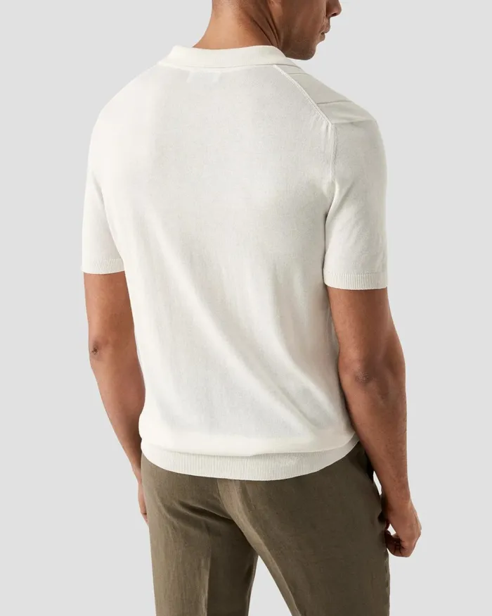 Men Open Collar Polo Shirt White Eton Knitwear Men Open Collar Polo Shirt White Eton Knitwear