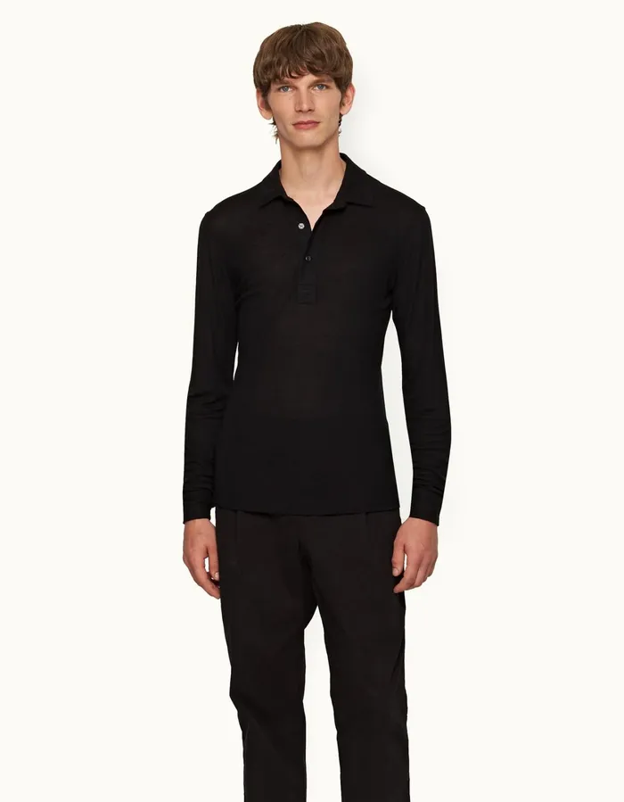 Men Orlebar Brown Polo Shirts Sebastian Cashmere Black