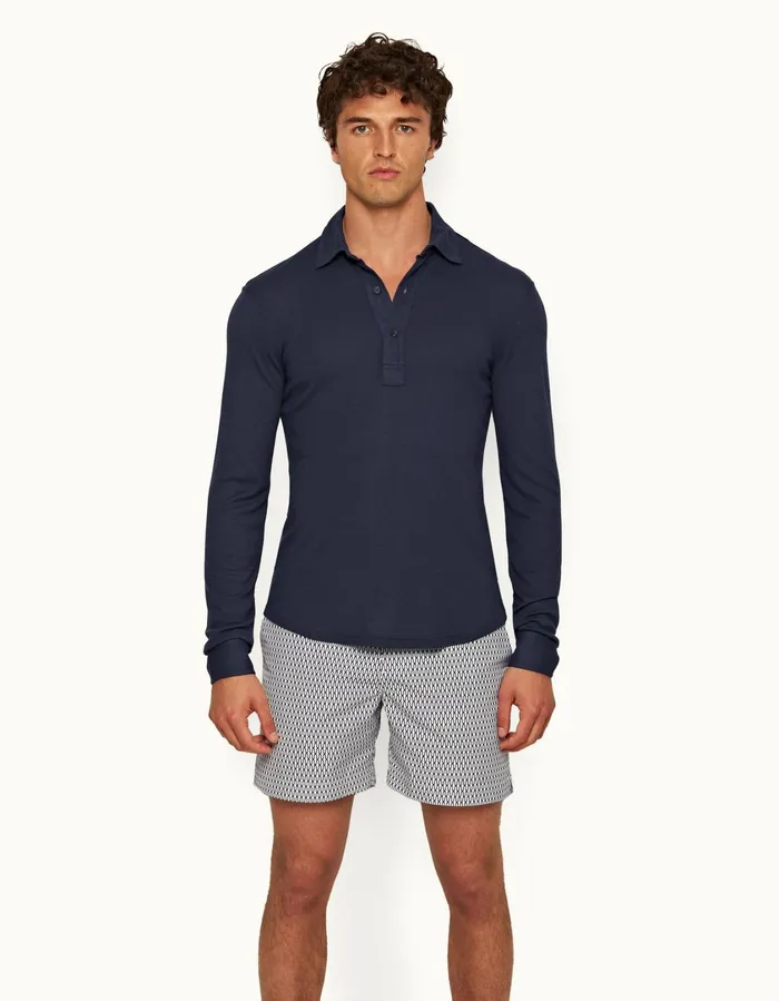 Men Orlebar Brown Polo Shirts Sebastian Cashmere Lagoon Blue