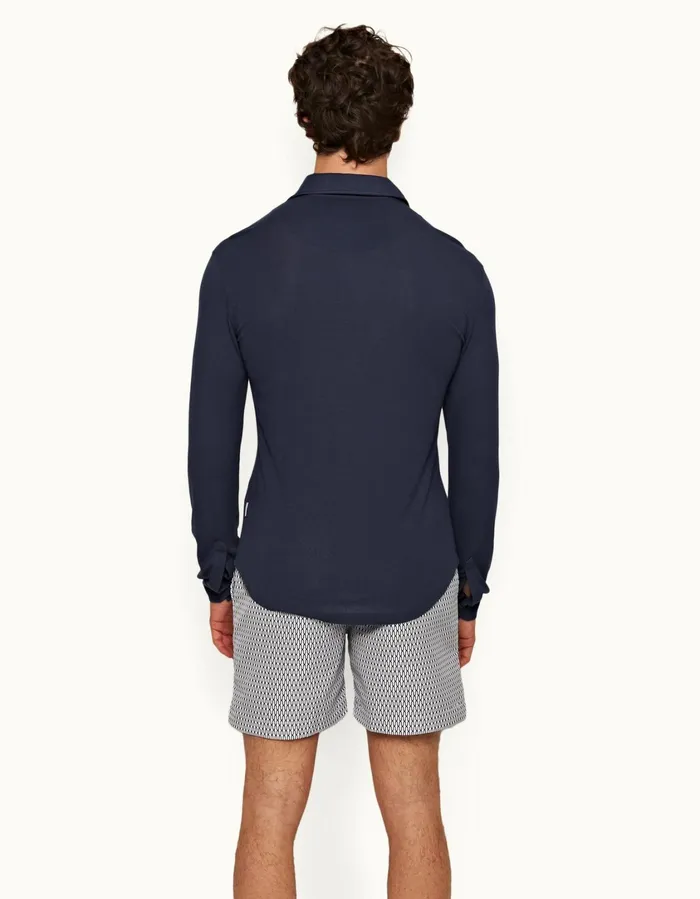 Men Orlebar Brown Polo Shirts Sebastian Cashmere Lagoon Blue