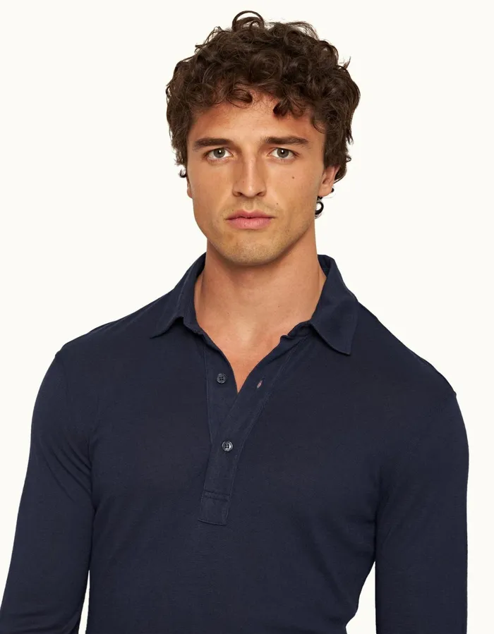 Men Orlebar Brown Polo Shirts Sebastian Cashmere Lagoon Blue