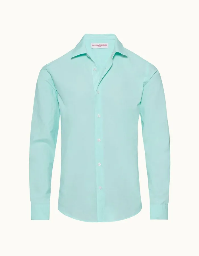 Men Orlebar Brown Shirts Giles Chainstitch Clear Skywhite