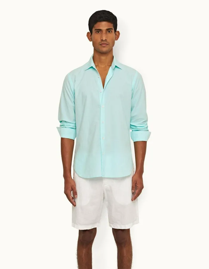 Men Orlebar Brown Shirts Giles Chainstitch Clear Skywhite