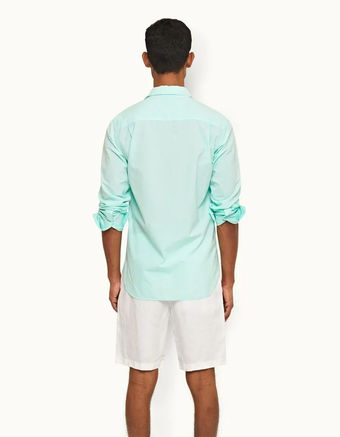 Men Orlebar Brown Shirts Giles Chainstitch Clear Skywhite