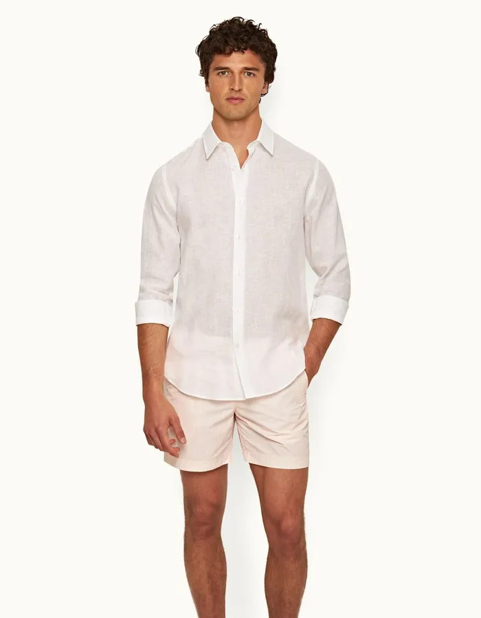 Men Orlebar Brown Shirts Giles Linen Matchstickwhite