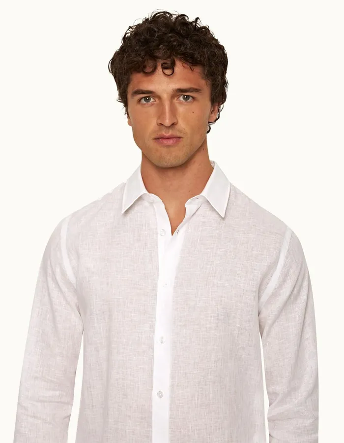 Men Orlebar Brown Shirts Giles Linen Matchstickwhite